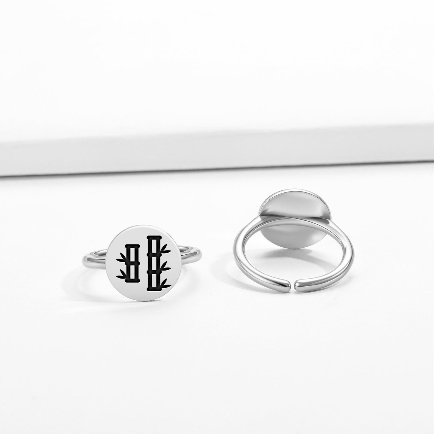Bamboo Chinese Symbols Adjustable Open Ring