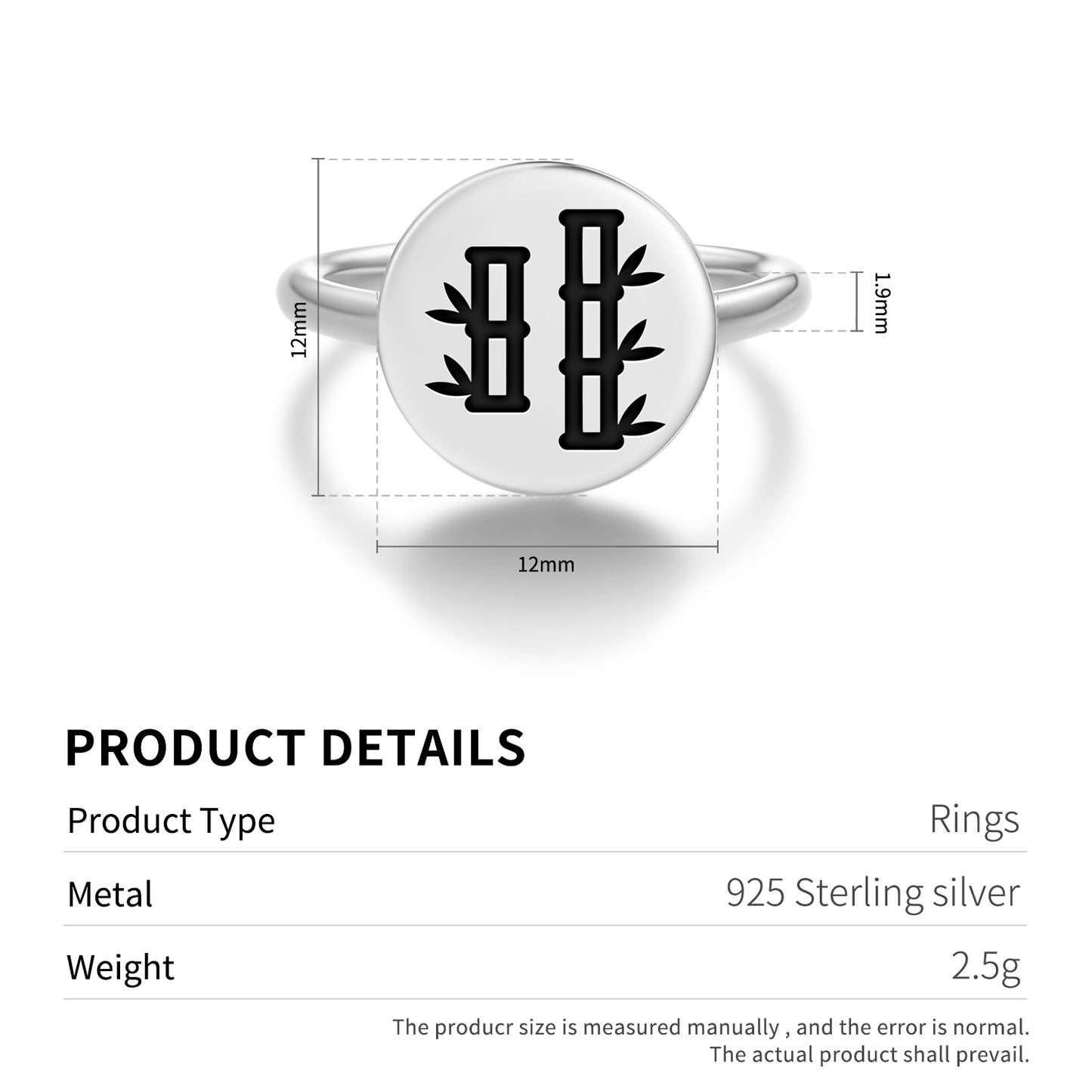 Bamboo Chinese Symbols Adjustable Open Ring