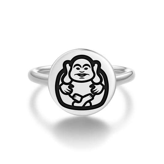 Laughing Buddha Chinese Symbols Adjustable Open Ring