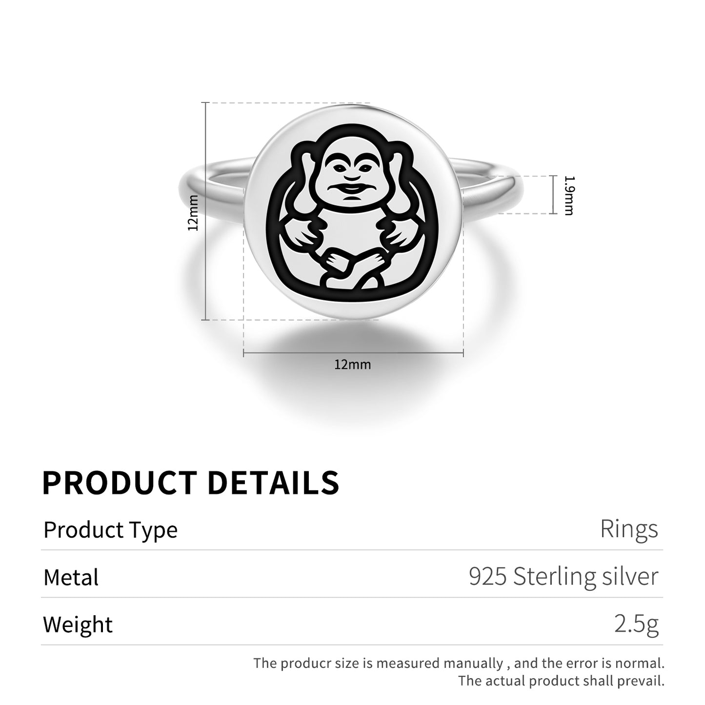 Laughing Buddha Chinese Symbols Adjustable Open Ring