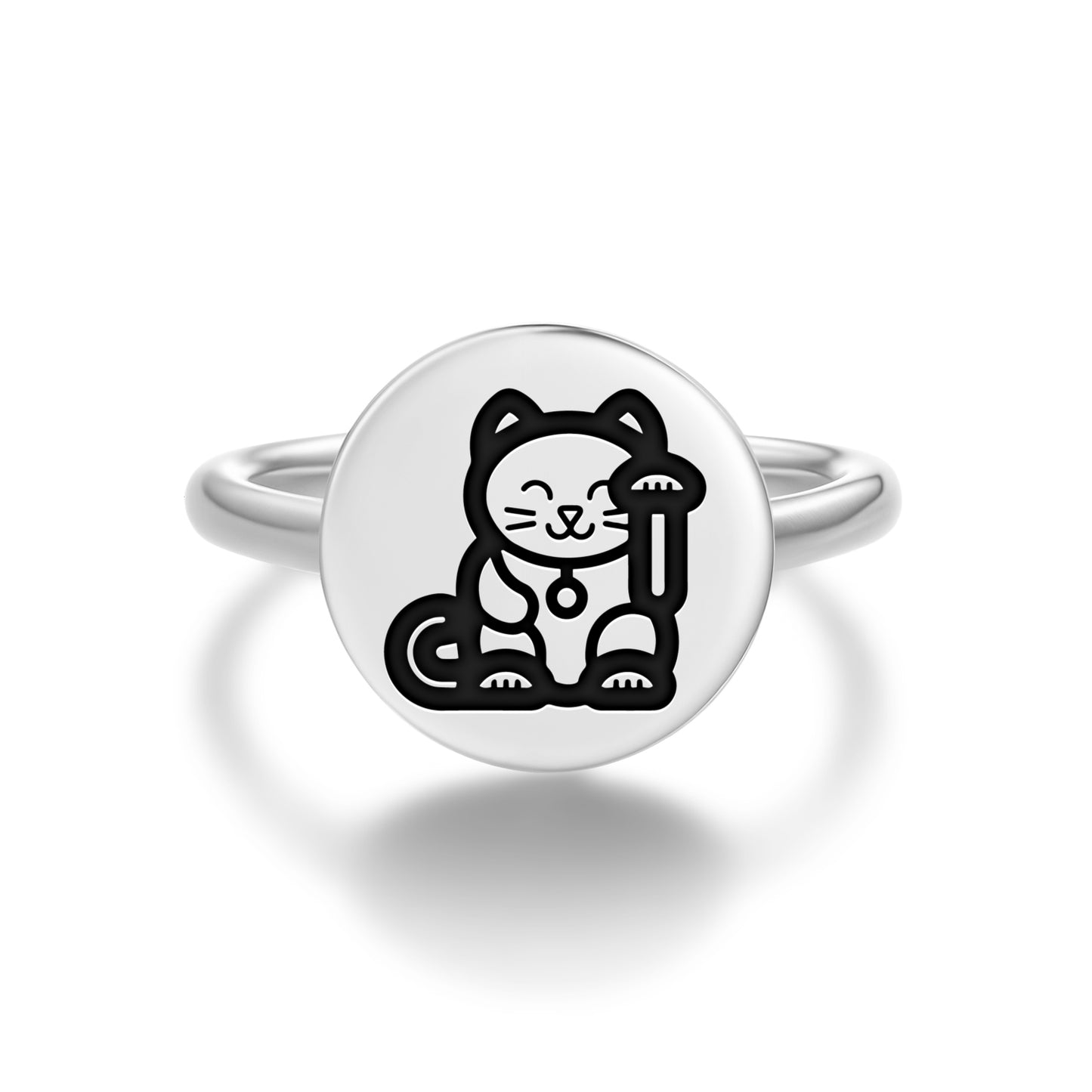 Lucky Cat Chinese Symbols Adjustable Open Ring