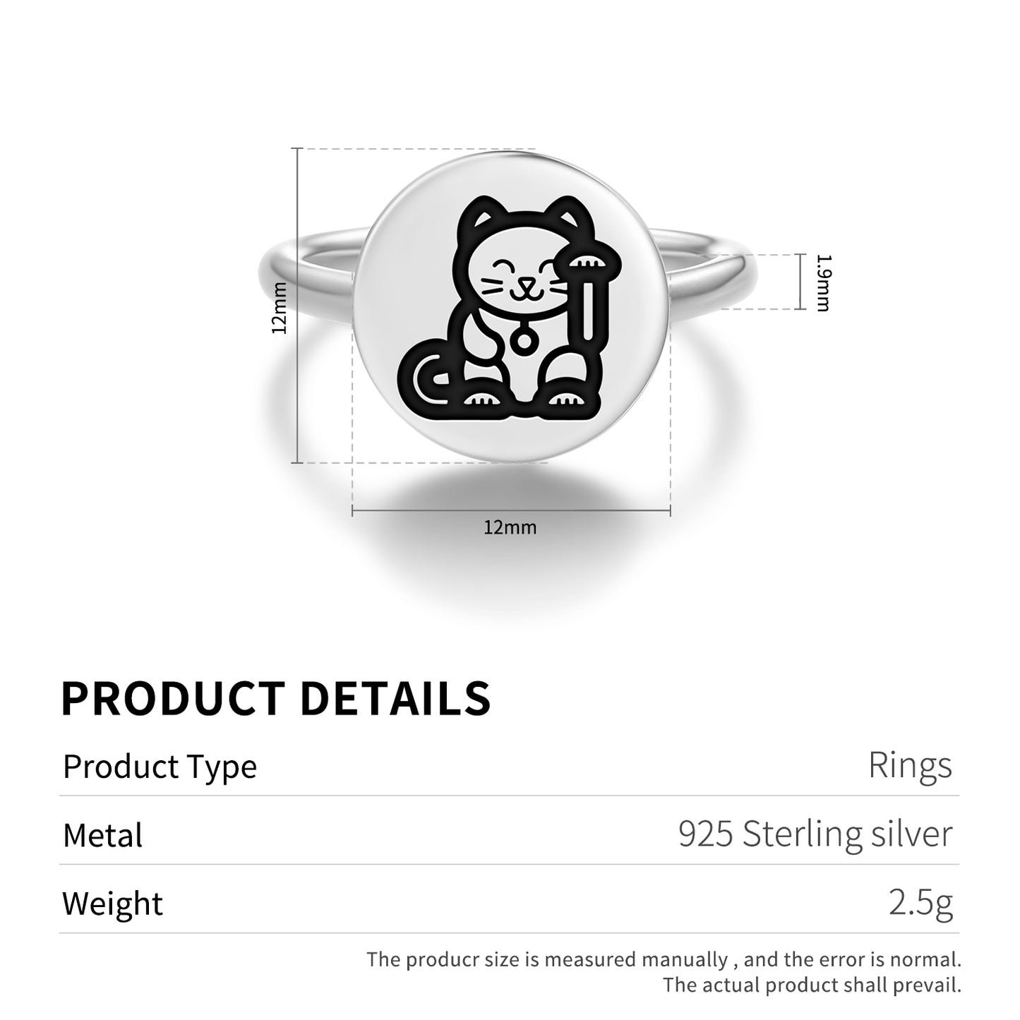 Lucky Cat Chinese Symbols Adjustable Open Ring