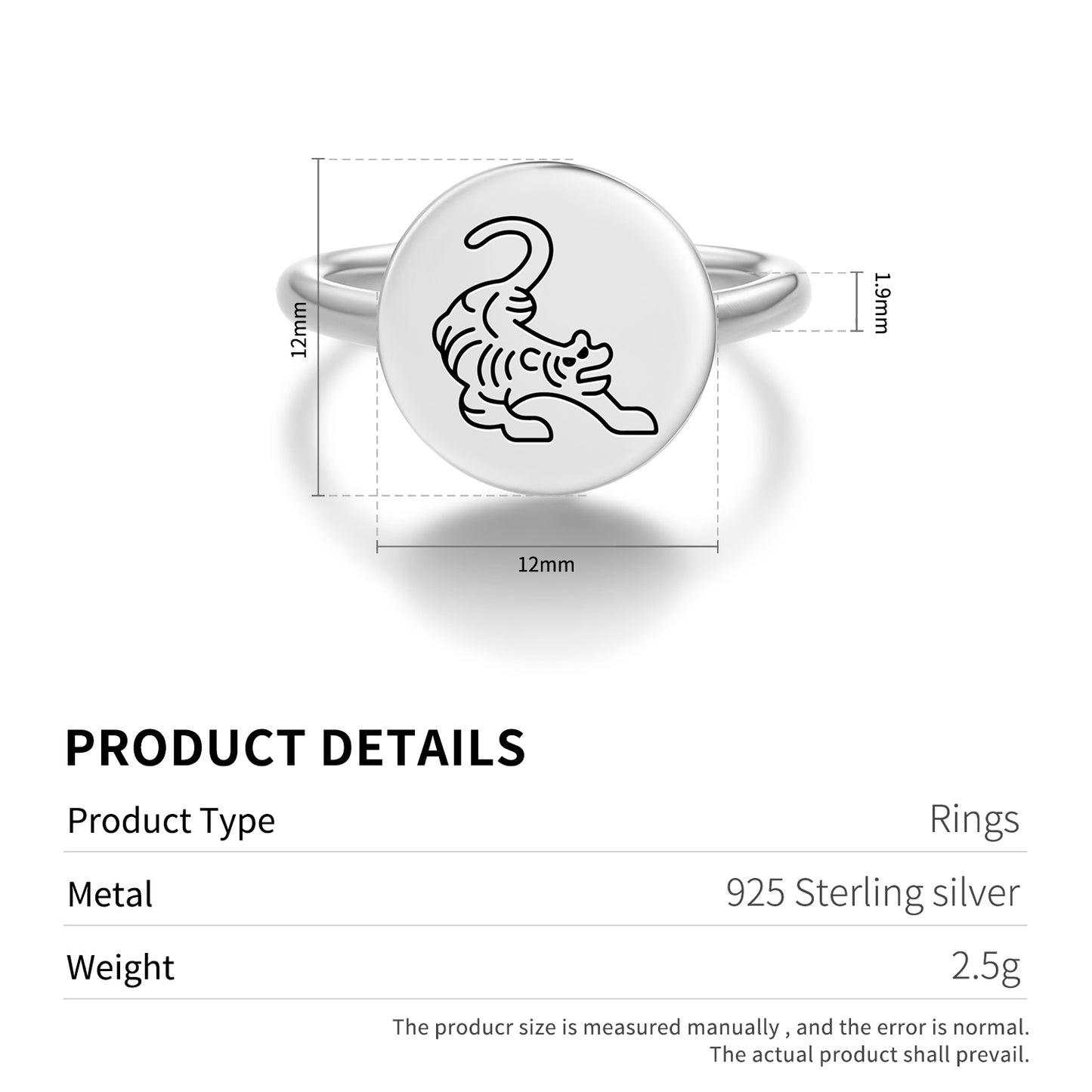 The Tiger Feng shui Symbols Adjustable Open Ring