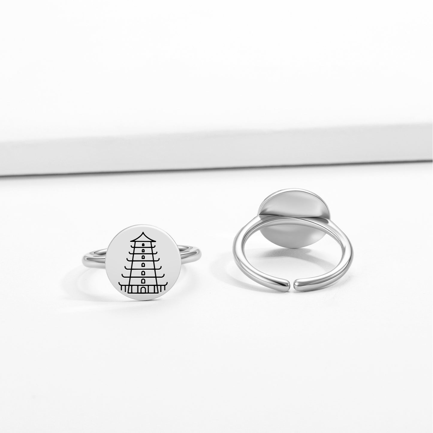 Pagoda Tower Feng shui Symbols Adjustable Open Ring