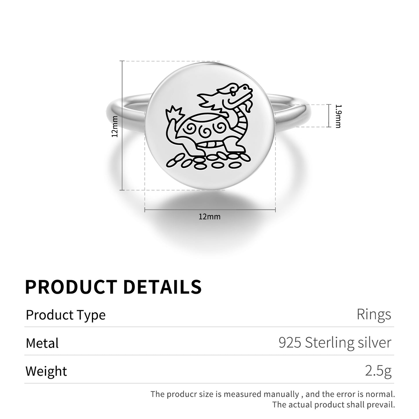 Dragon Turtle Feng shui Symbols Adjustable Open Ring