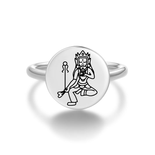 Mandarava Buddhist Gods Symbols Adjustable Open Ring
