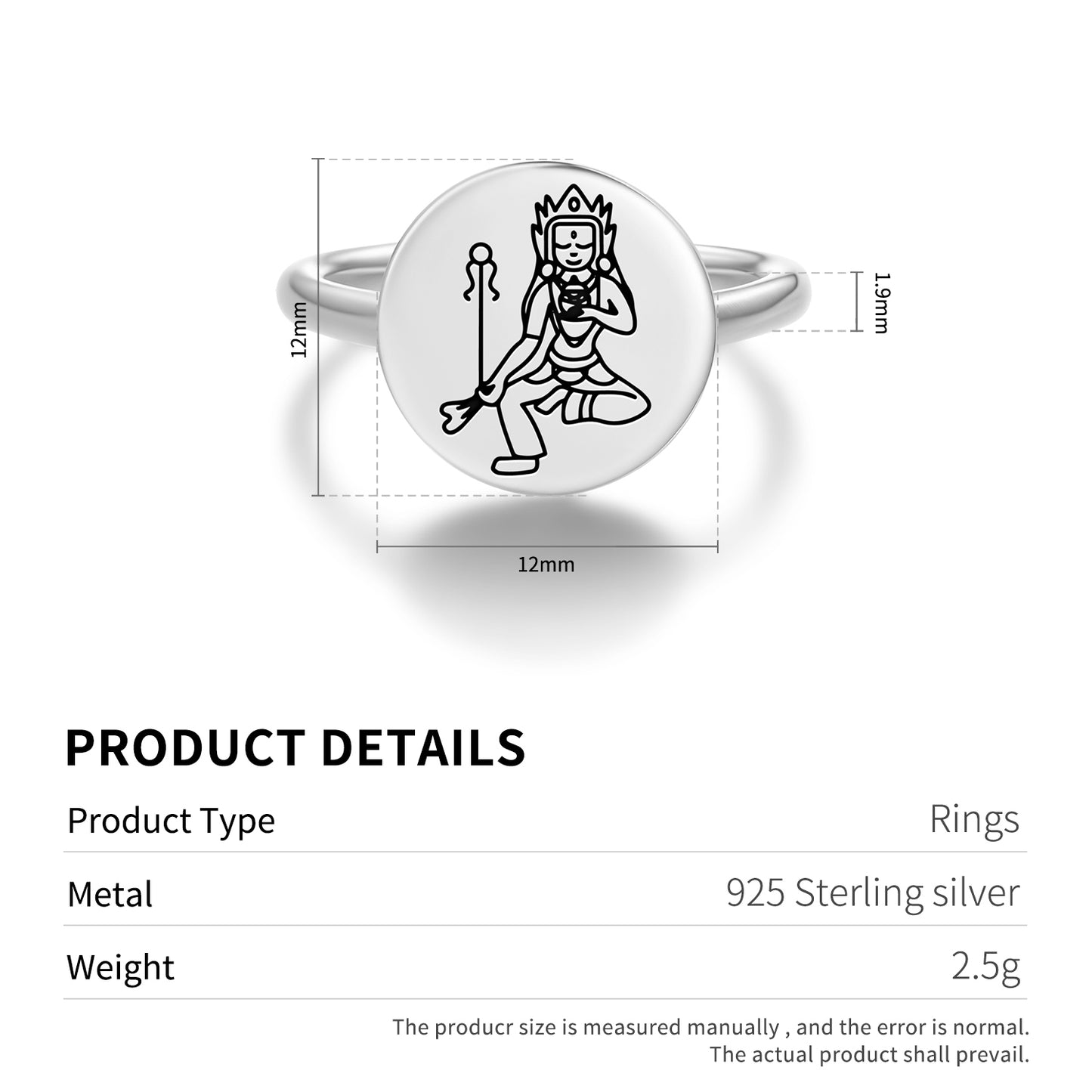 Mandarava Buddhist Gods Symbols Adjustable Open Ring