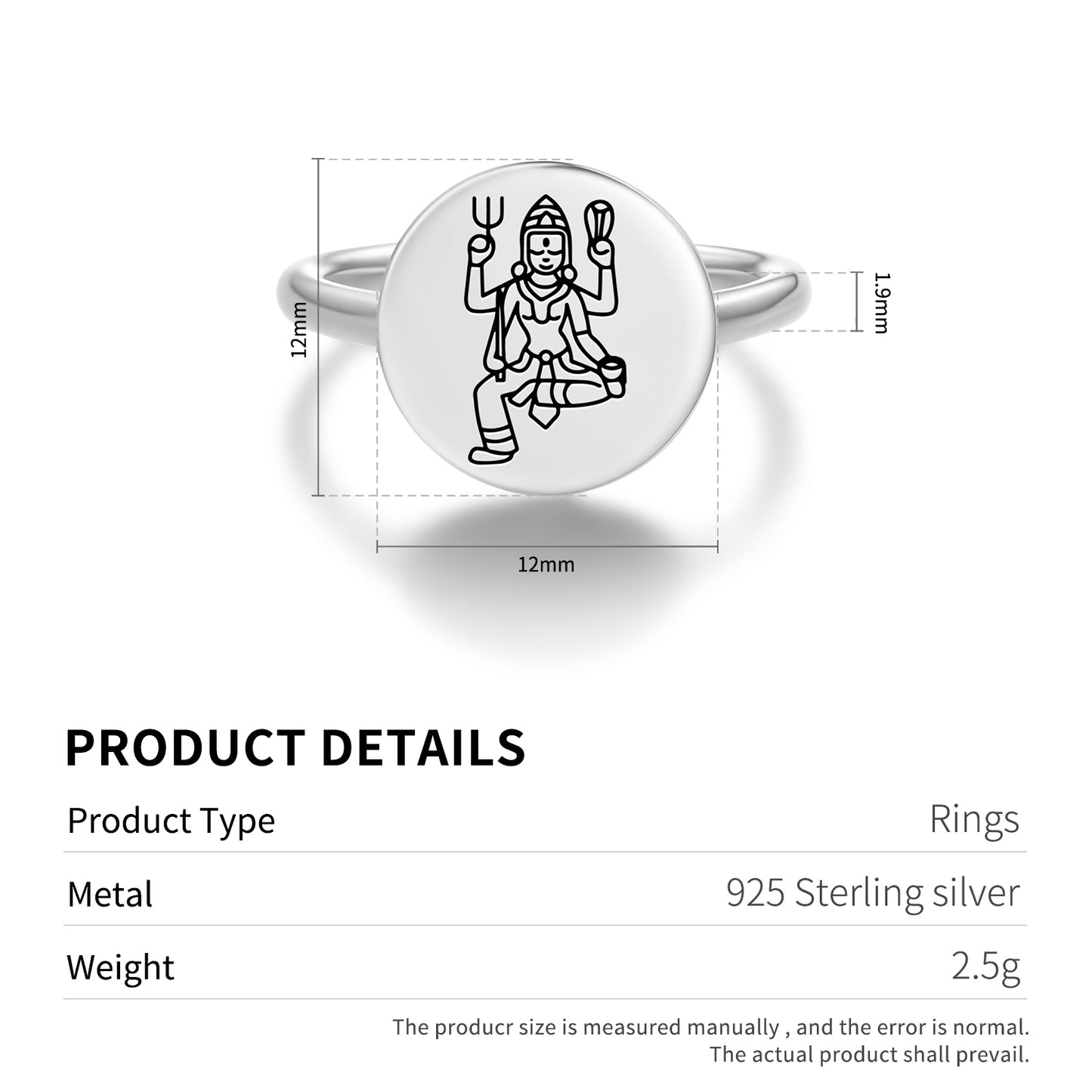 Kumari Devi Buddhist Gods Symbols Adjustable Open Ring