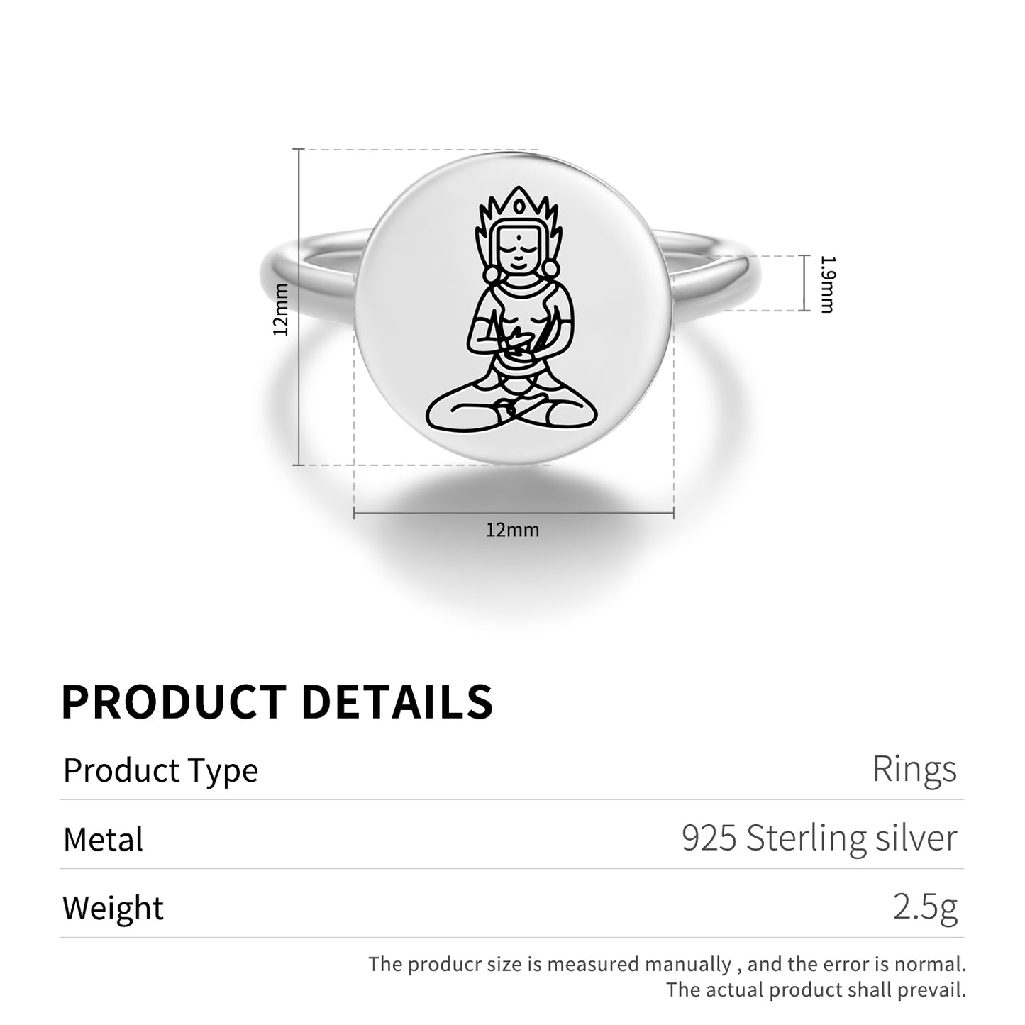 Nairatmya Buddhist Gods Symbols Adjustable Open Ring