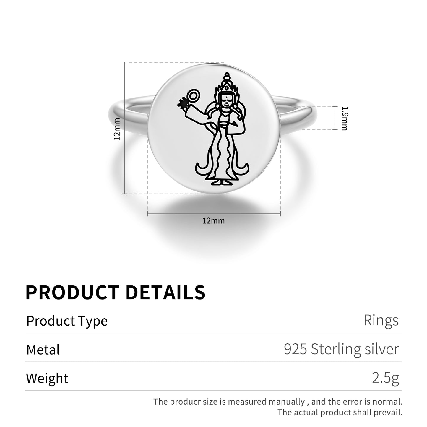 Achi Chokyi Drolma Buddhist Gods Symbols Adjustable Open Ring