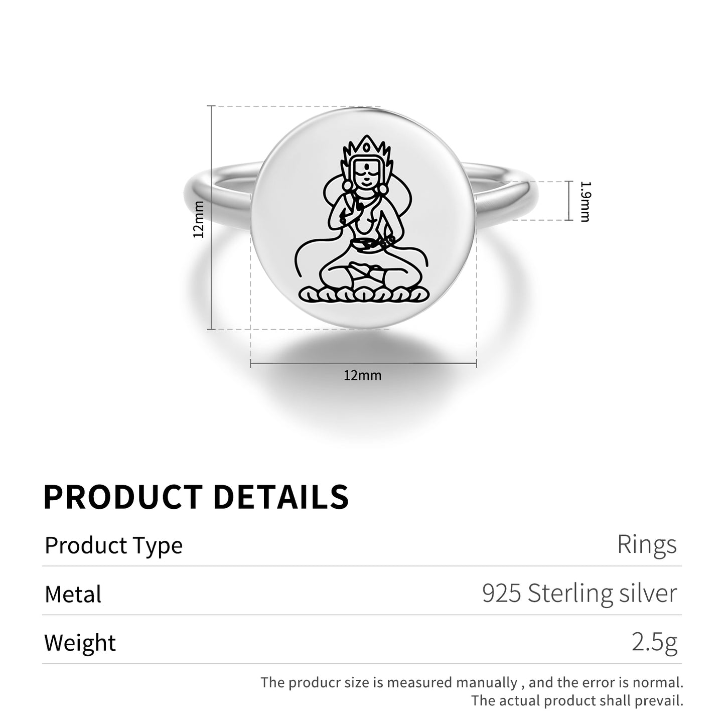 Yeshe Tsogyal Buddhist Gods Symbols Adjustable Open Ring