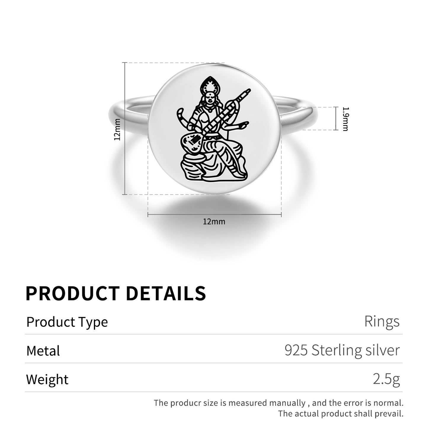 Sarasvati Buddhist Gods Symbols Adjustable Open Ring