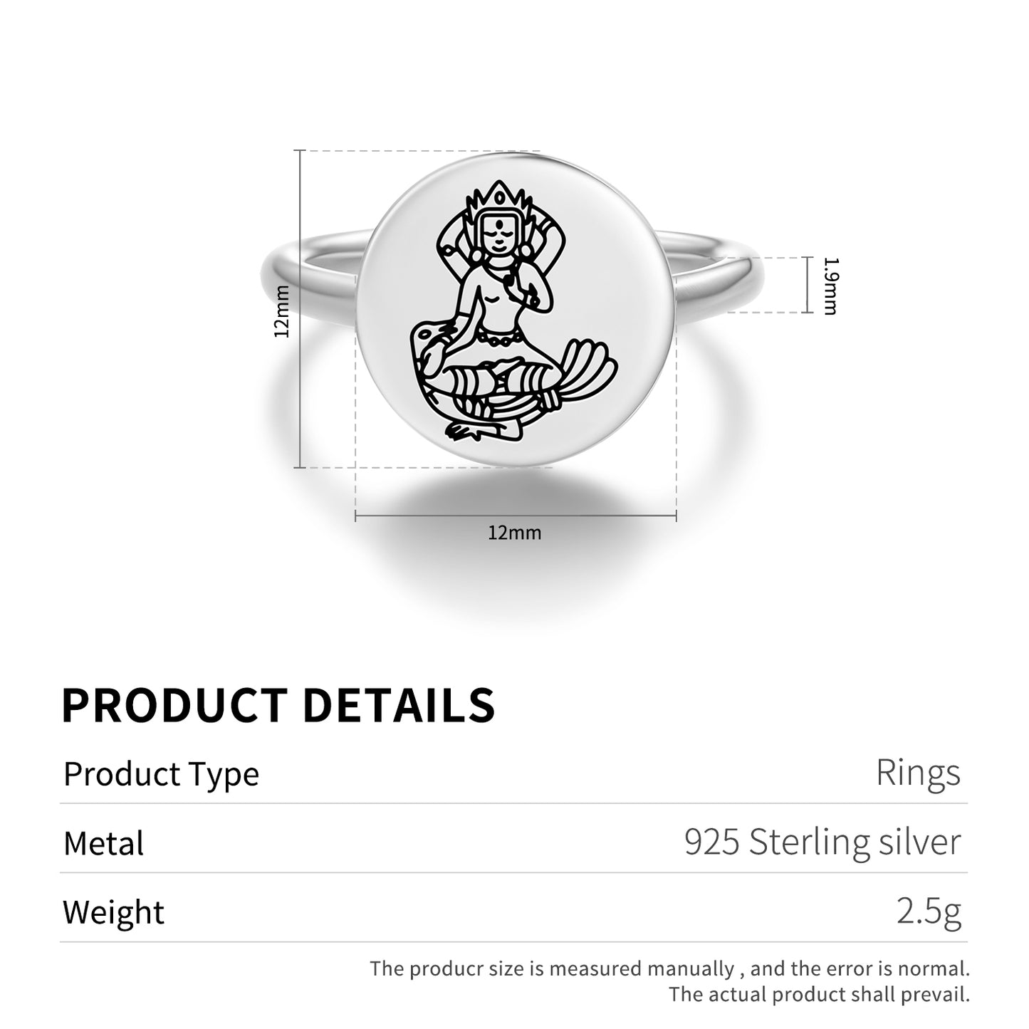 Mahamayuri Buddhist Gods Symbols Adjustable Open Ring