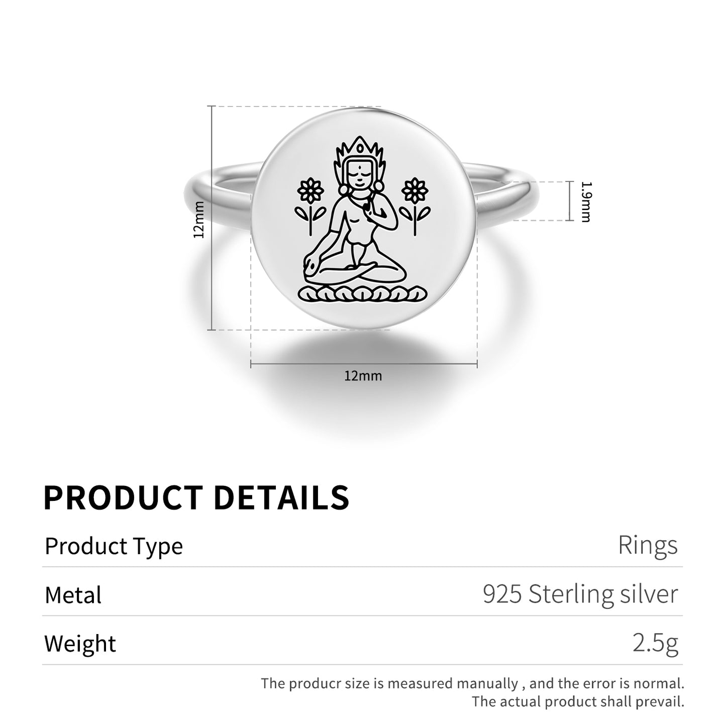 Sita Tara Buddhist Gods Symbols Adjustable Open Ring