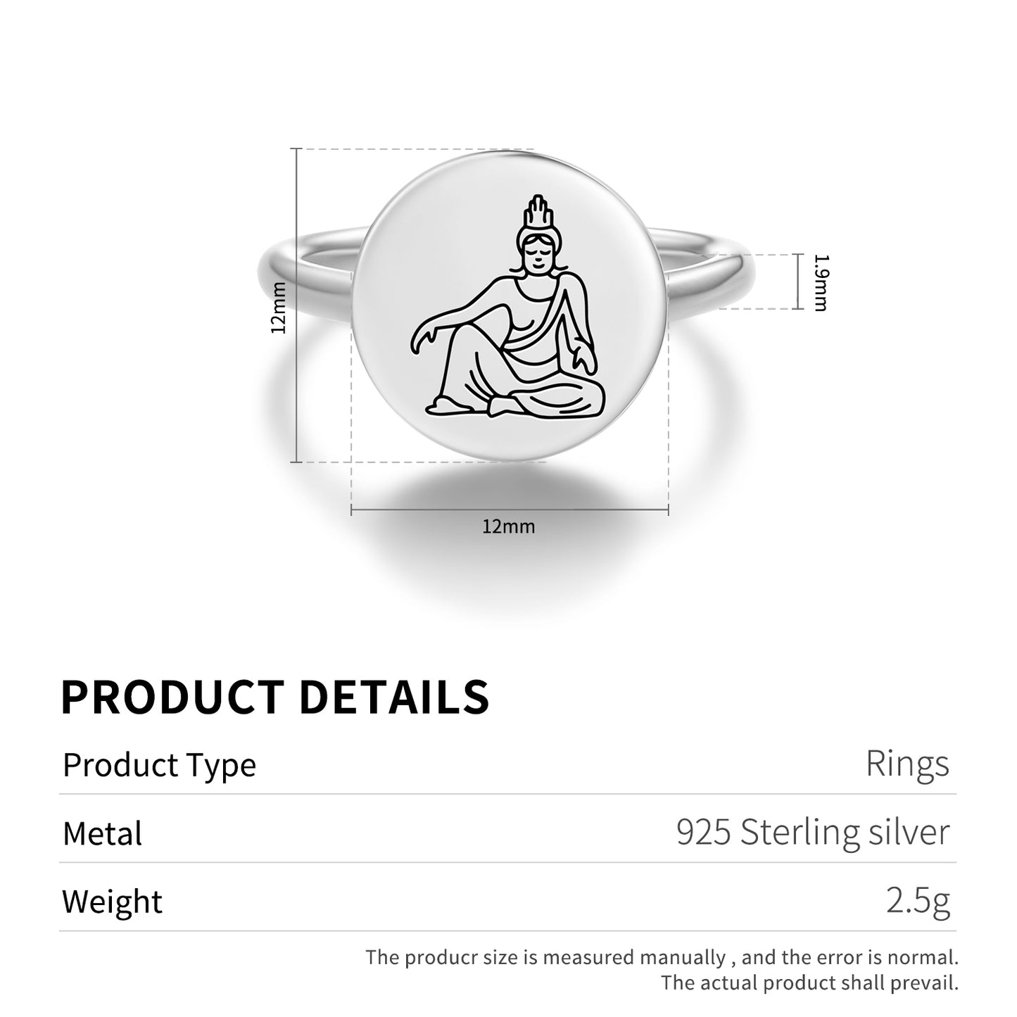 Guanyin Buddhist Gods Symbols Adjustable Open Ring