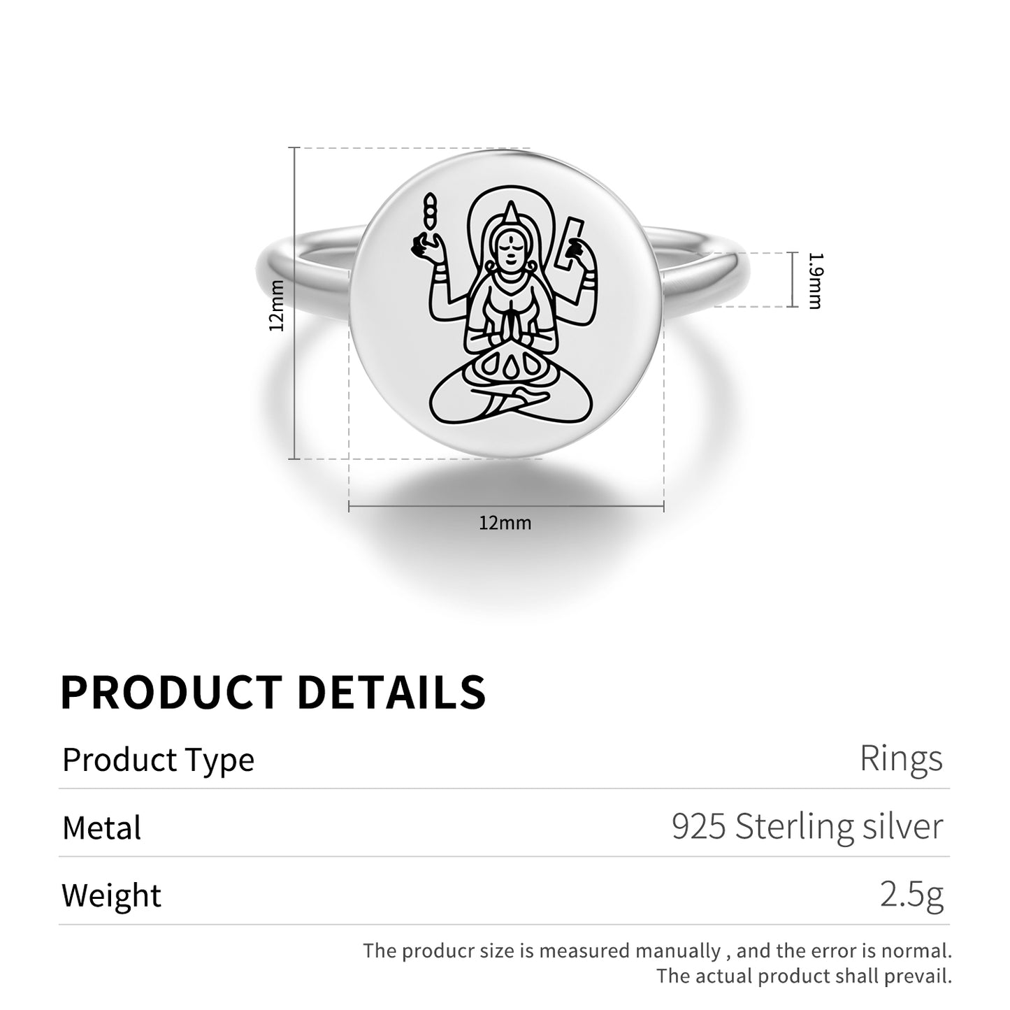 Prajnaparamita Devi Buddhist Gods Symbols Adjustable Open Ring