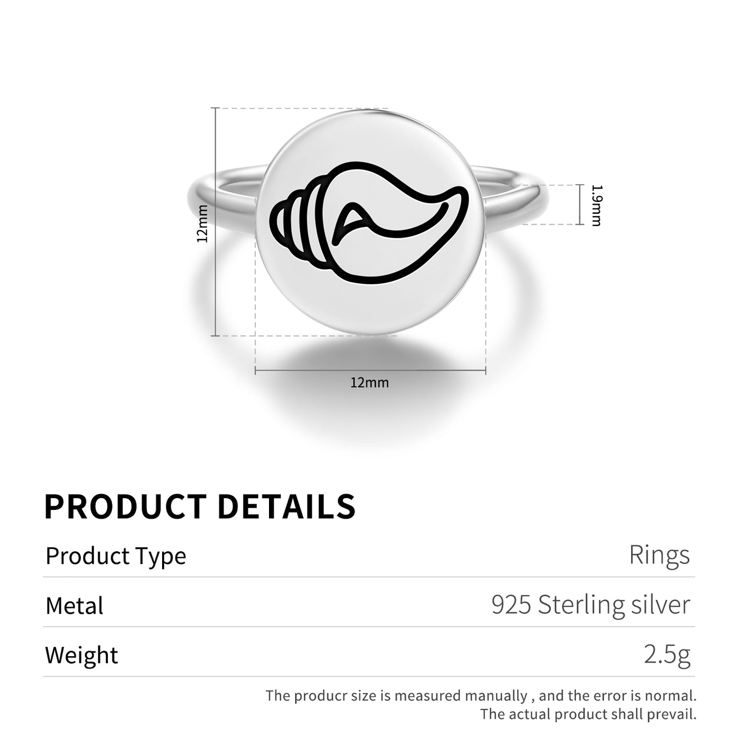 Shankha Conch Jainism Symbols Adjustable Open Ring