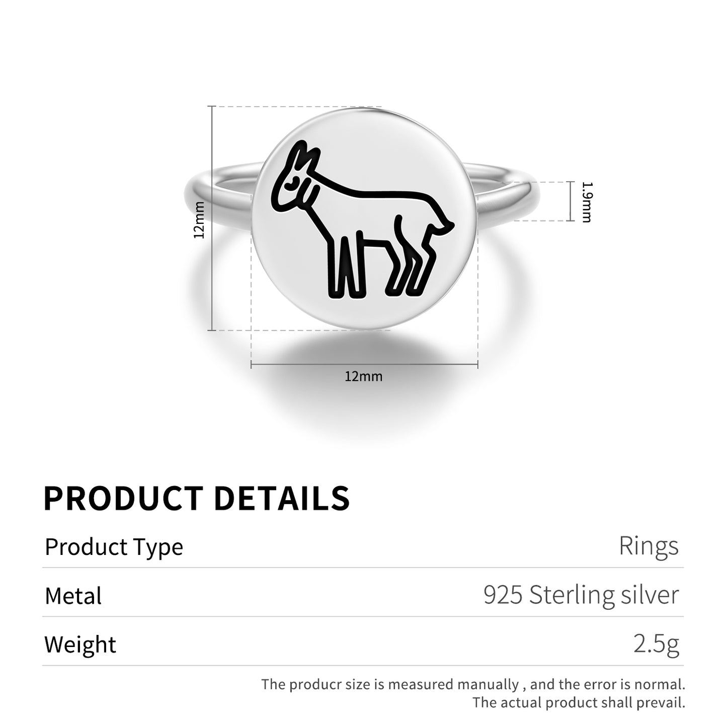 Goat Jainism Symbols Adjustable Open Ring