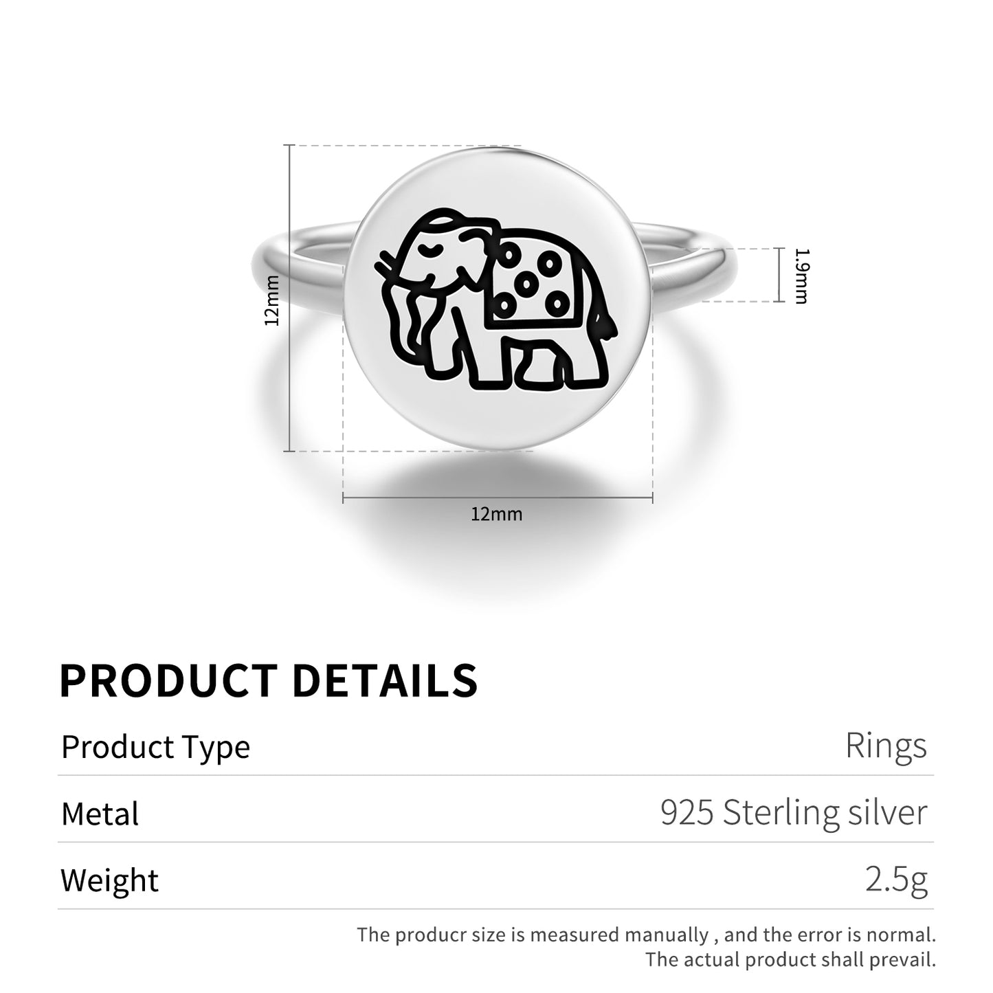 Elephant Jainism Symbols Adjustable Open Ring