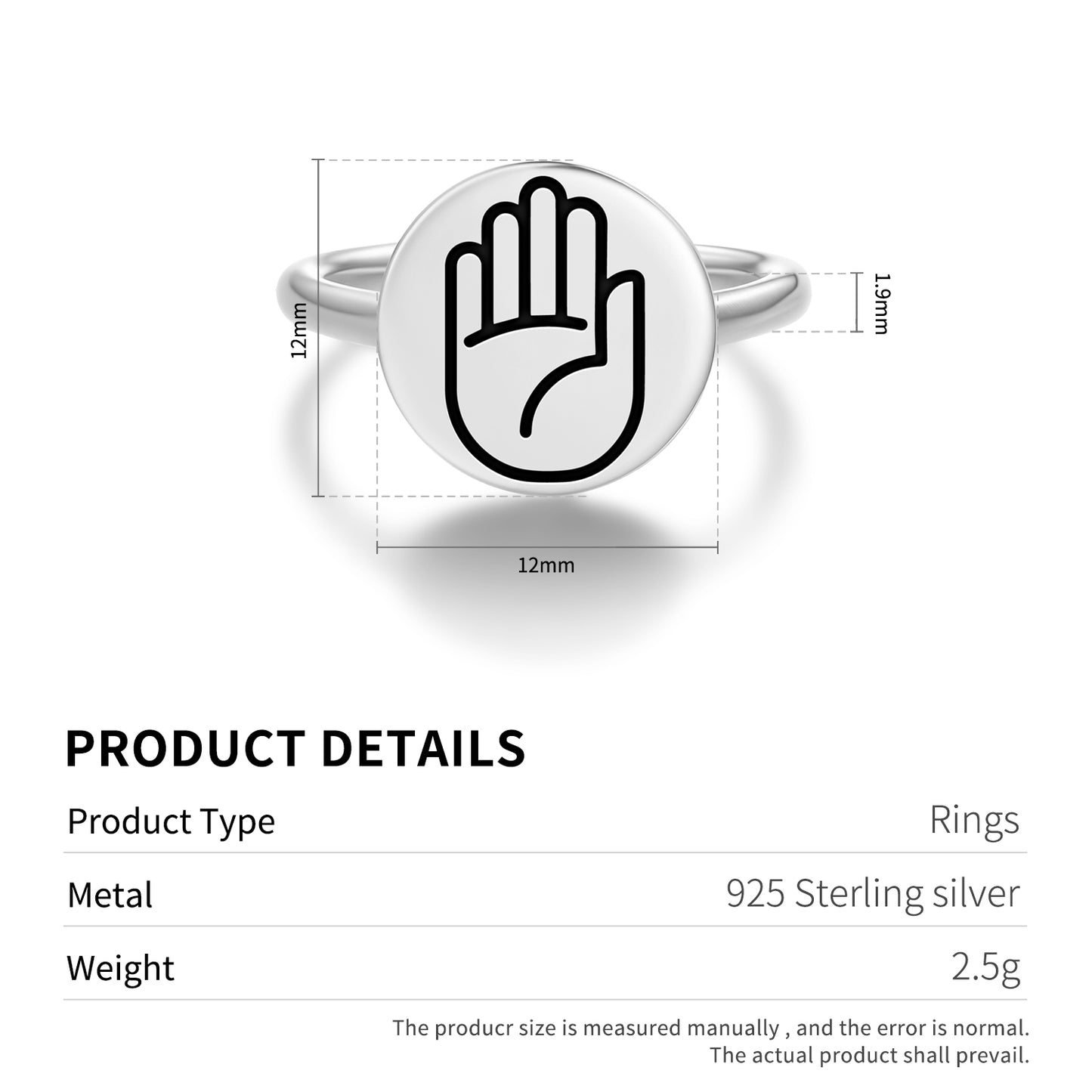 Abhaya mudra Jainism Symbols Adjustable Open Ring