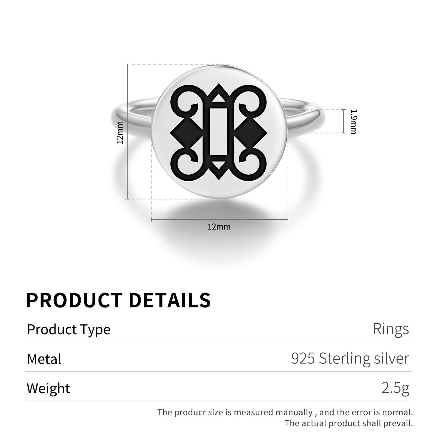 Otumfuo Wuo Ye Ya Adinkra Symbols Adjustable Open Ring