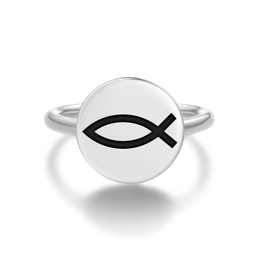 Ichthys Christianity Symbols Adjustable Open Ring