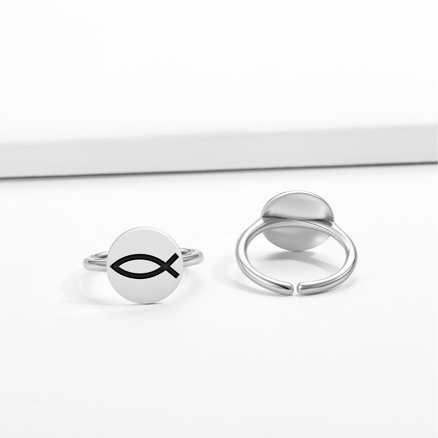 Ichthys Christianity Symbols Adjustable Open Ring