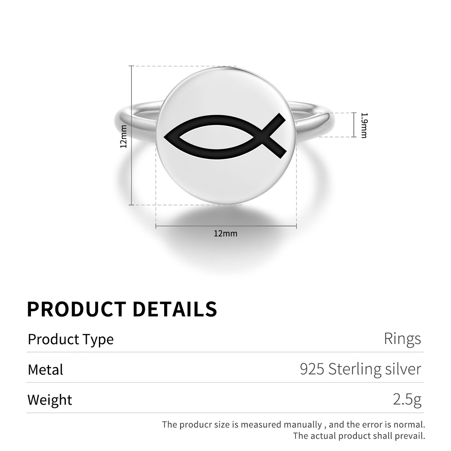 Ichthys Christianity Symbols Adjustable Open Ring