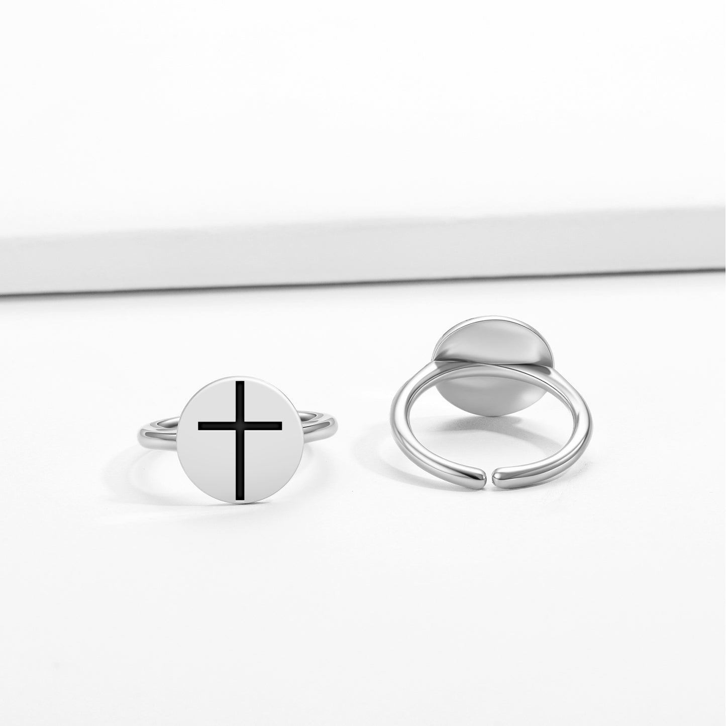 Roman Cross Christianity Symbols Adjustable Open Ring