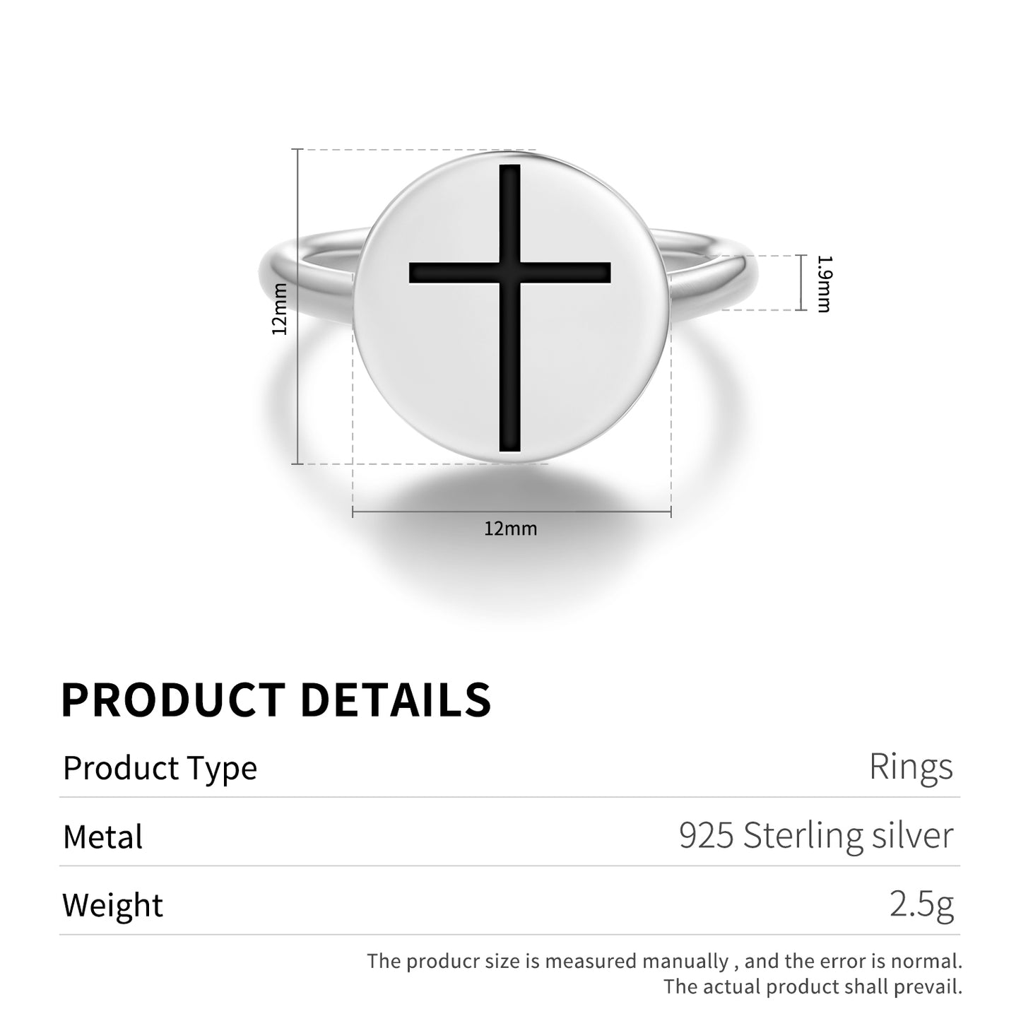 Roman Cross Christianity Symbols Adjustable Open Ring