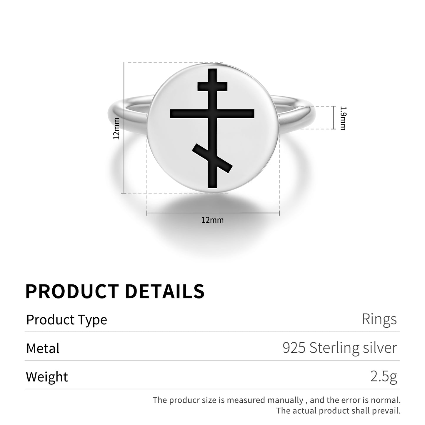 Orthodox cross Christianity Symbols Adjustable Open Ring