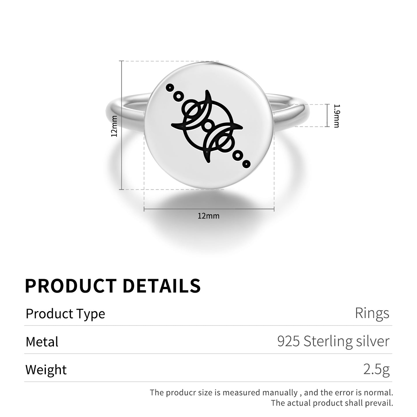 Lunar-solar eclipse Crop Circles Symbols Adjustable Open Ring