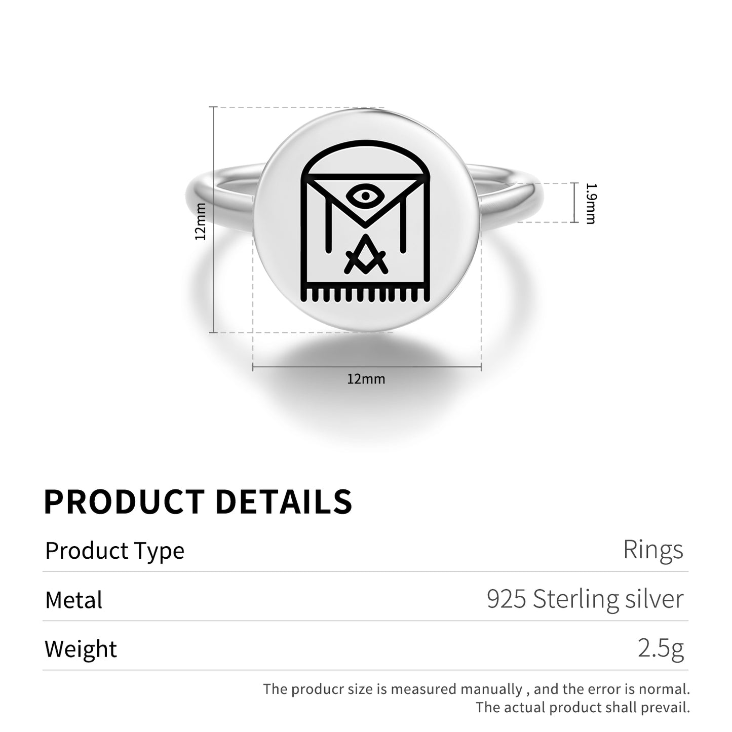 Apron Freemasonry Symbols Adjustable Open Ring