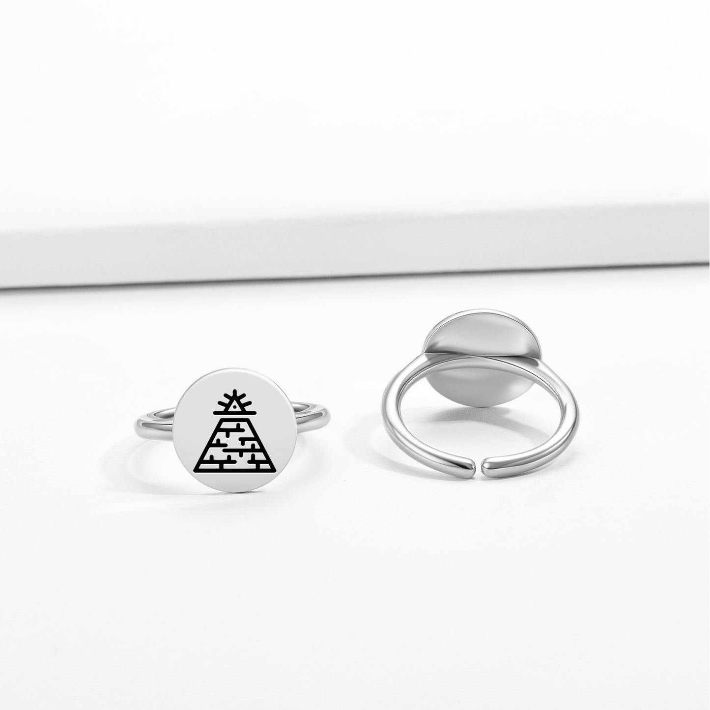 Pyramid Freemasonry Symbols Adjustable Open Ring