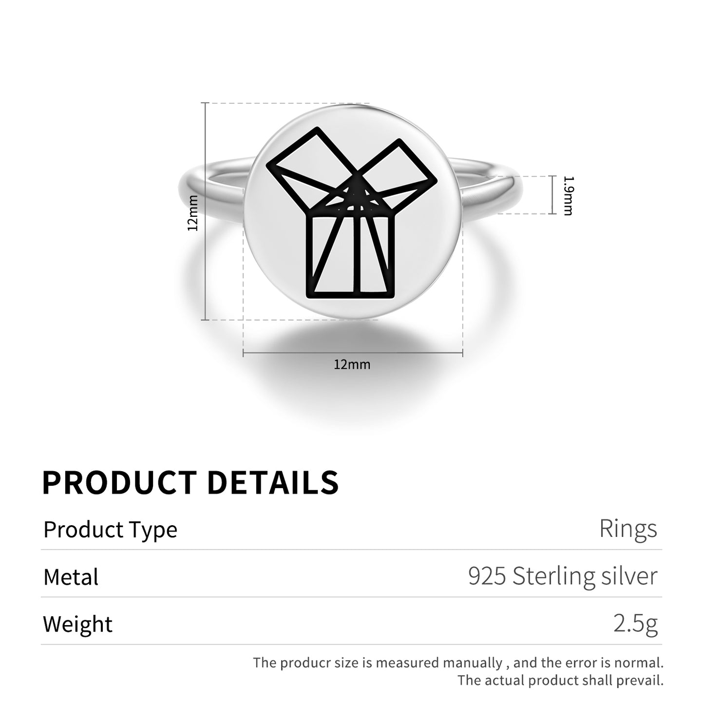47th Proposition of Euclid Freemasonry Symbols Adjustable Open Ring
