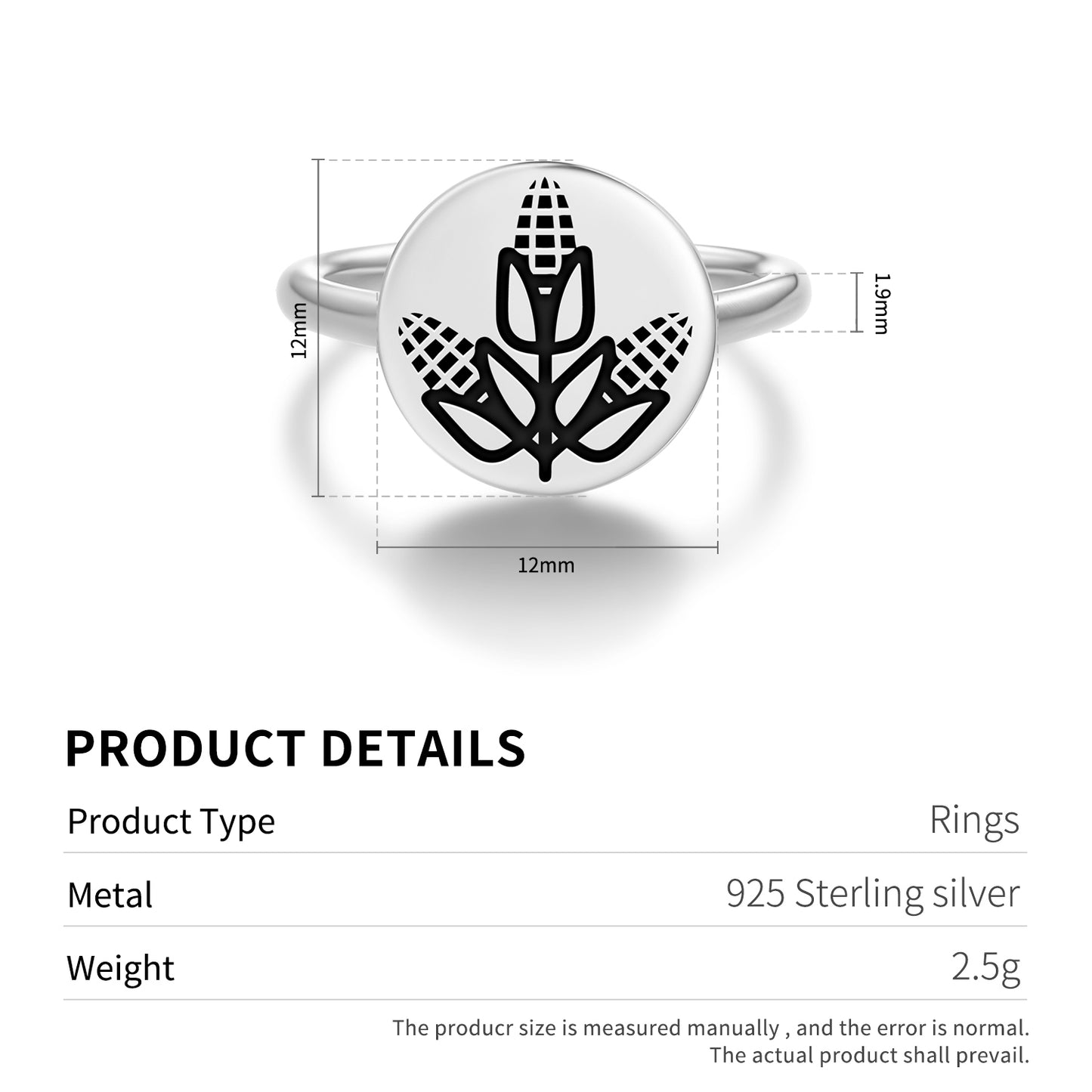 Sheaf of Corn Freemasonry Symbols Adjustable Open Ring