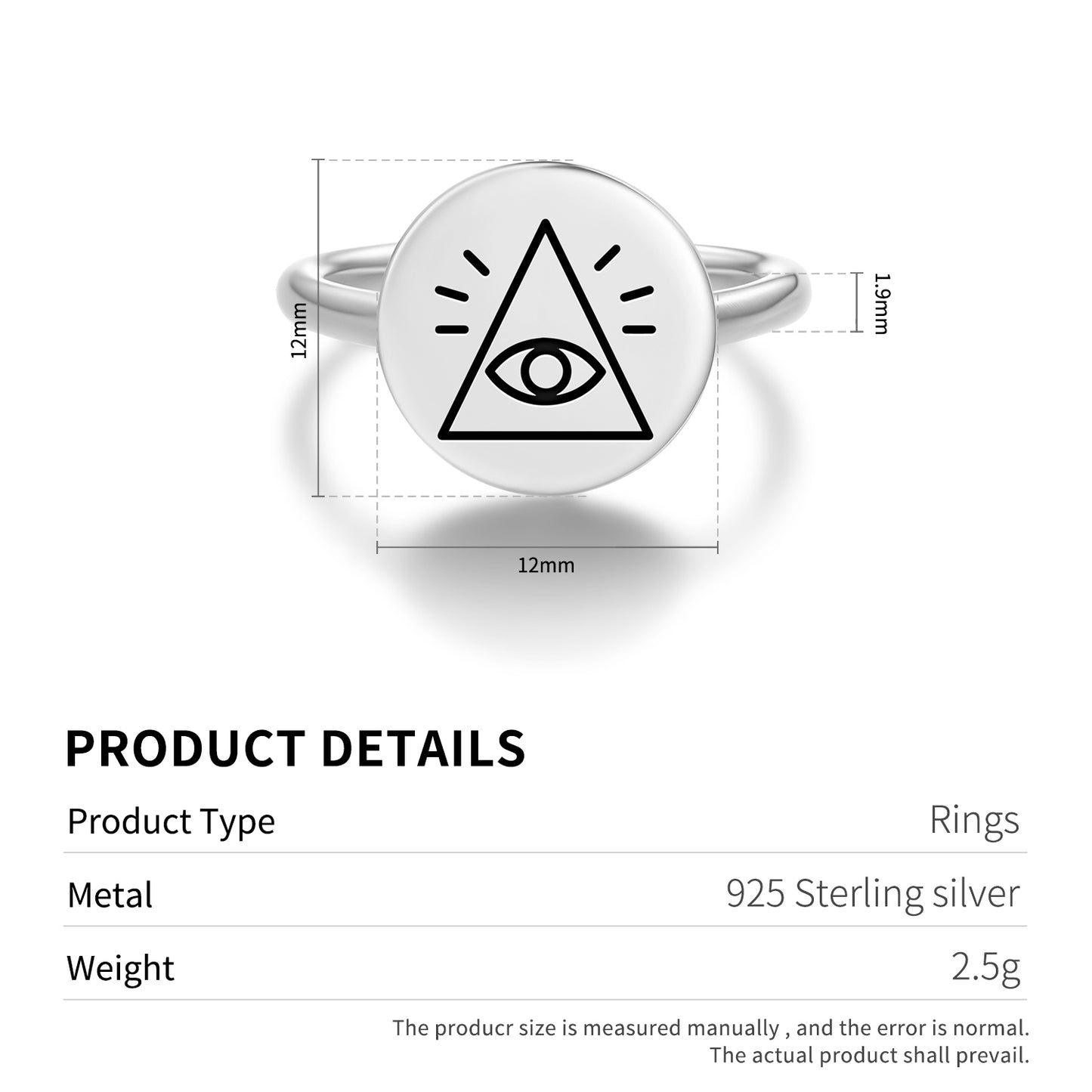 The Eye of Providence Freemasonry Symbols Adjustable Open Ring
