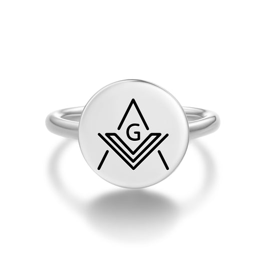Square and Compass Freemasonry Symbols Adjustable Open Ring