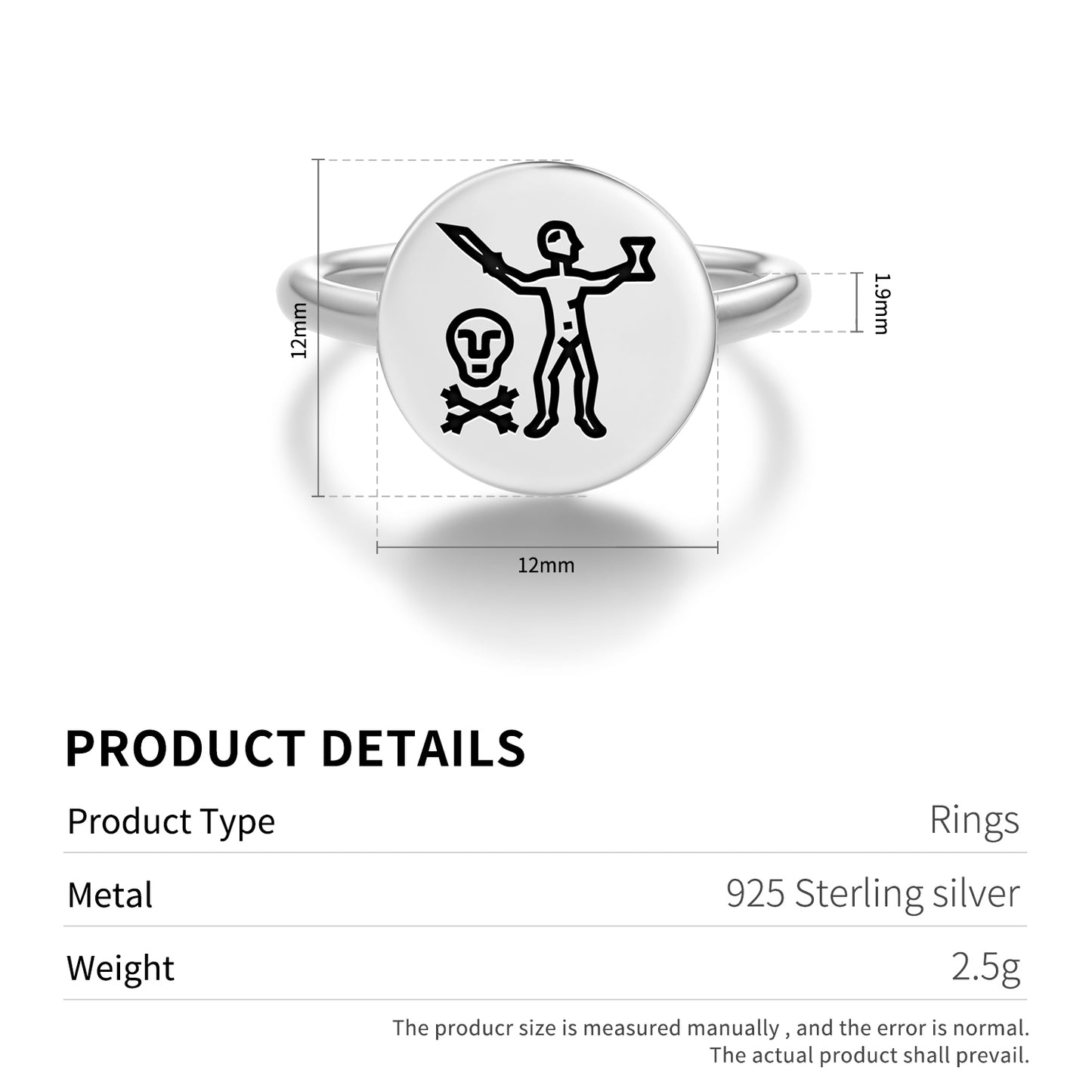 Jean Thomas Dulaien – Captain Jolly Roger Pirate Flags Symbols Adjustable Open Ring