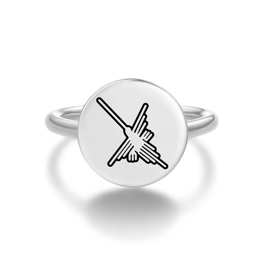 The Hummingbird Nazca lines Symbols Adjustable Open Ring