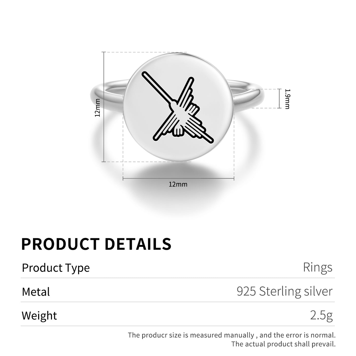 The Hummingbird Nazca lines Symbols Adjustable Open Ring