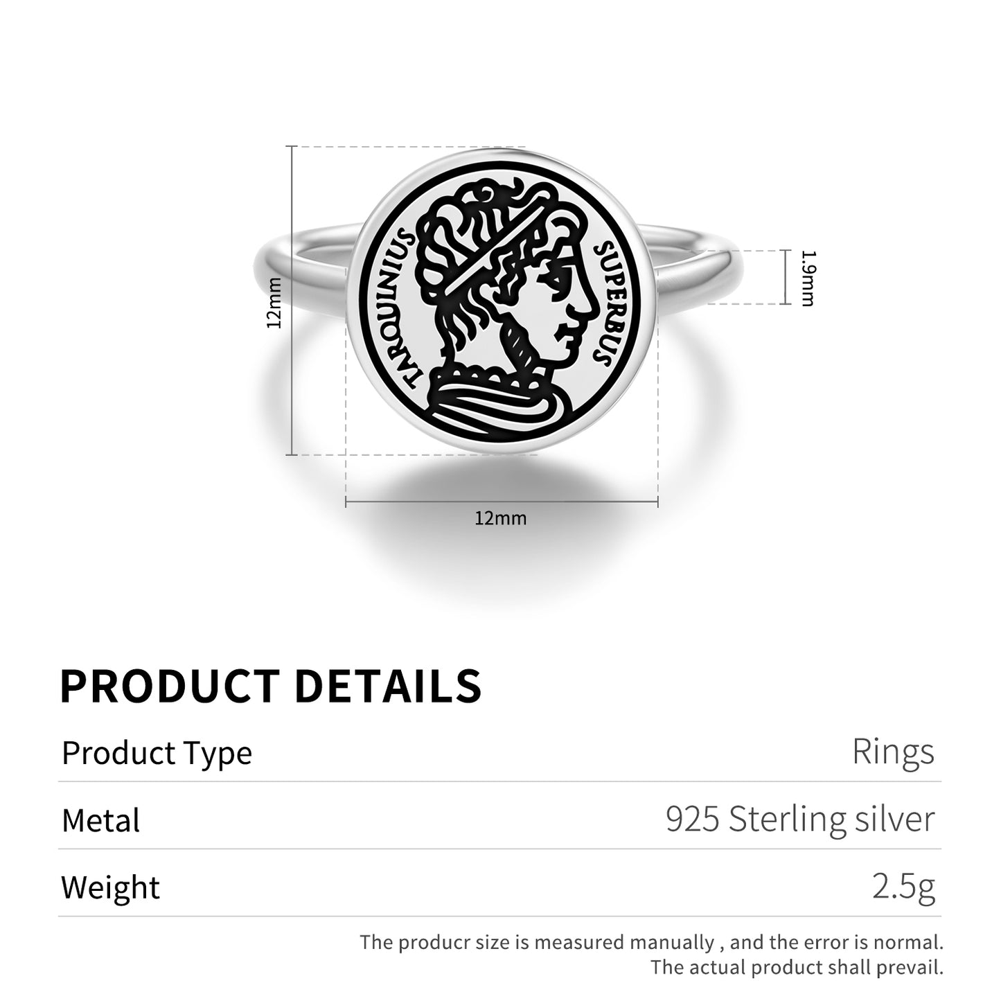 Lucius Tarquinius Superbus Roman Empire Symbols Adjustable Open Ring