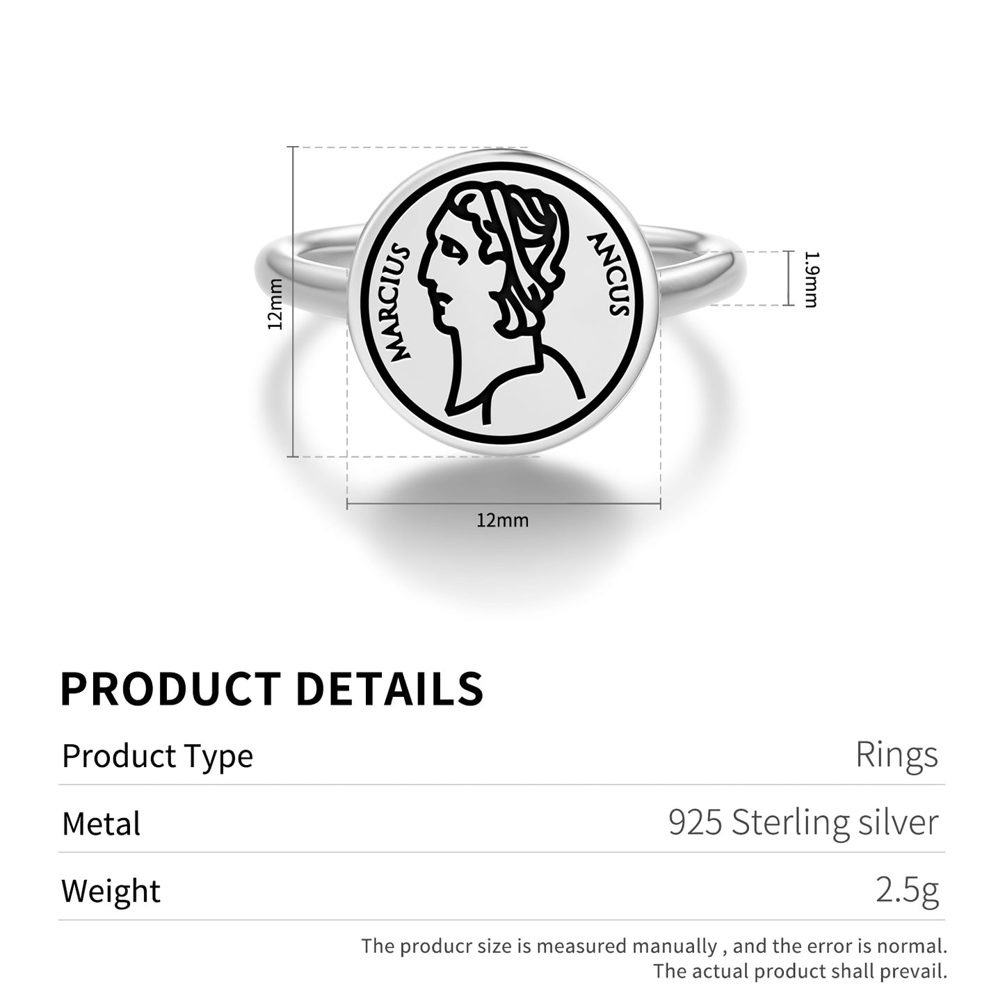 Ancus Marzio Roman Empire Symbols Adjustable Open Ring