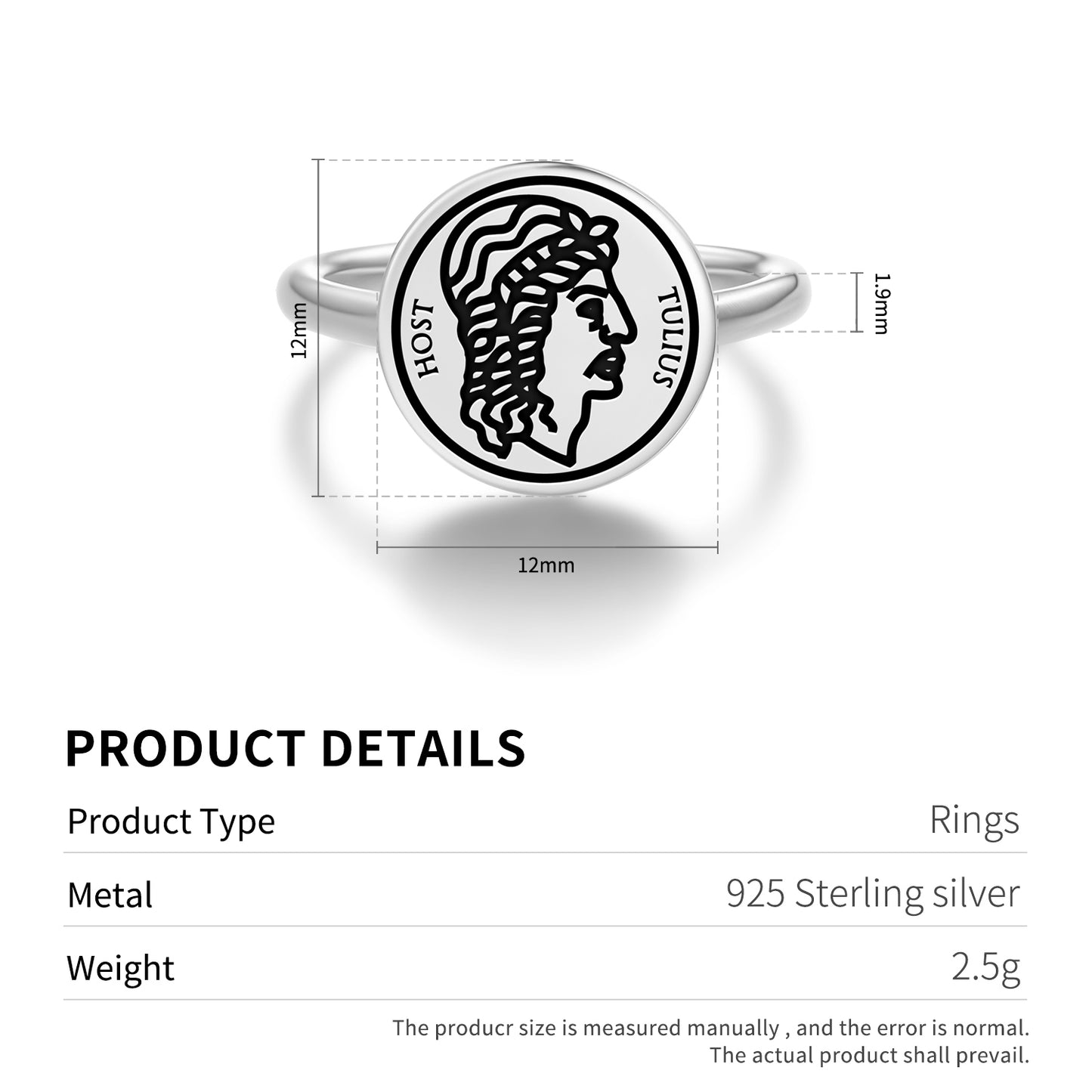 Tullus Hostilius Roman Empire Symbols Adjustable Open Ring