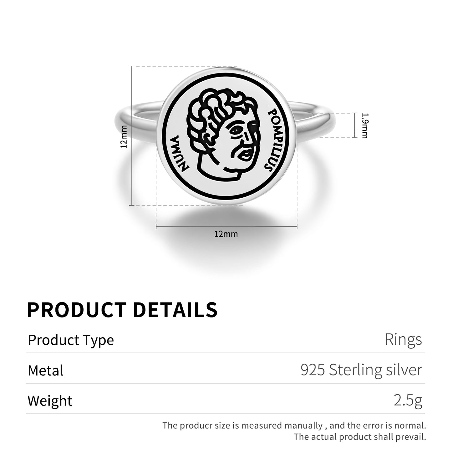 Numa Pompilius Roman Empire Symbols Adjustable Open Ring