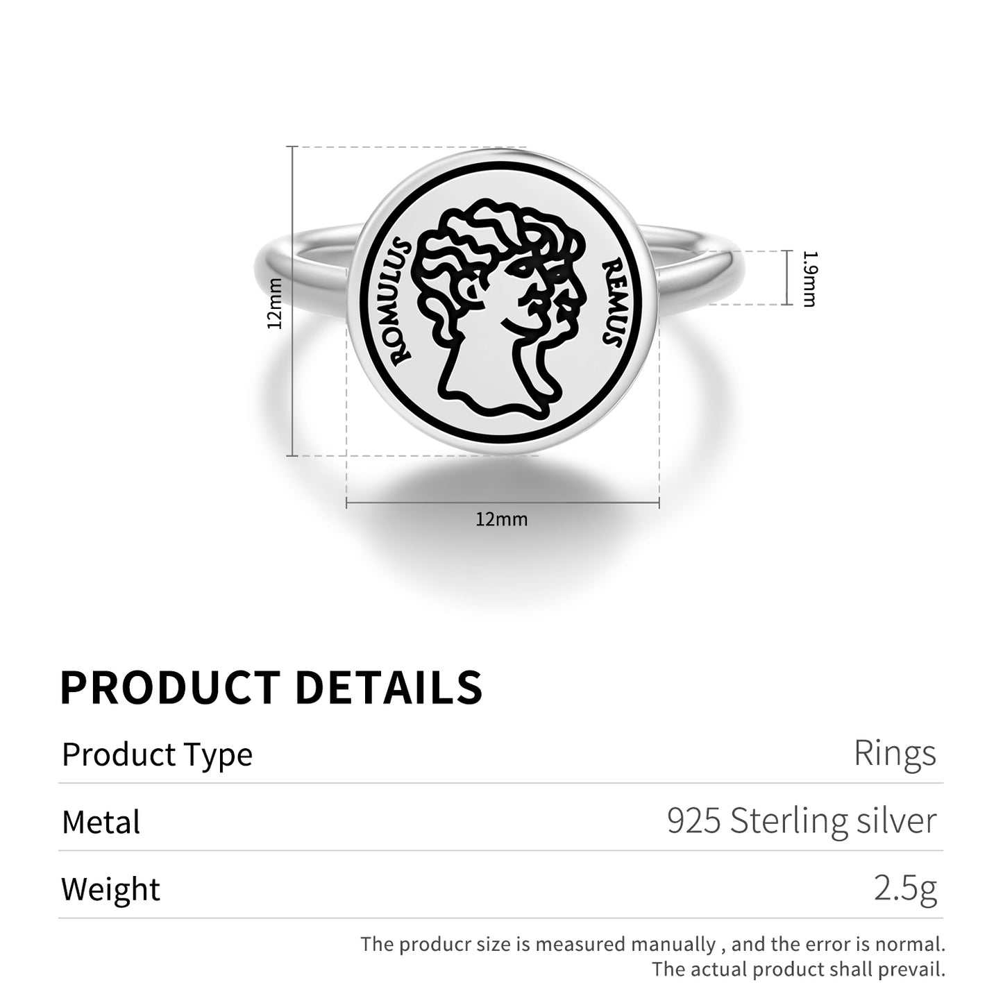 Romulus – First king of Rome Roman Empire Symbols Adjustable Open Ring