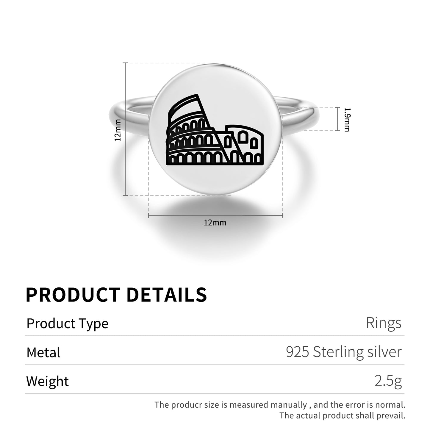 Colosseum Roman Empire Symbols Adjustable Open Ring