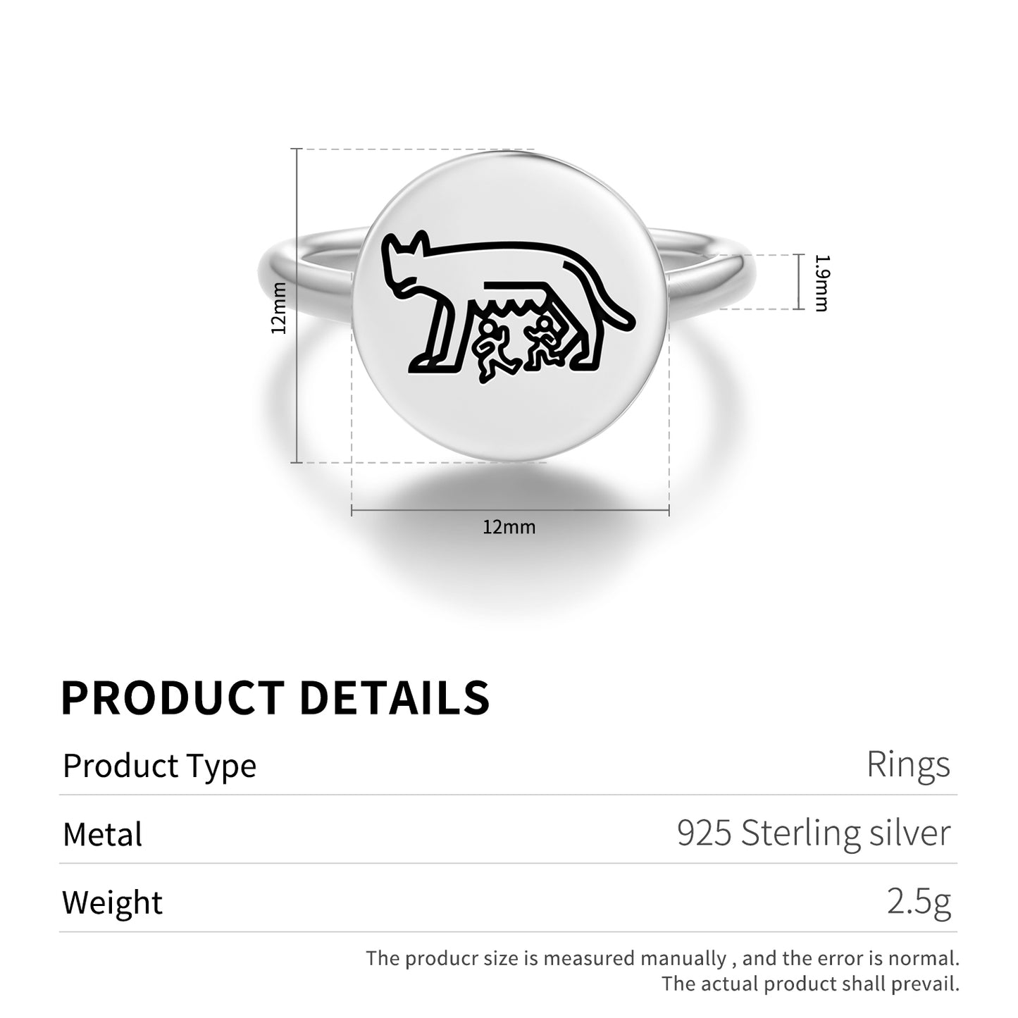 Capitoline she-wolf Roman Empire Symbols Adjustable Open Ring