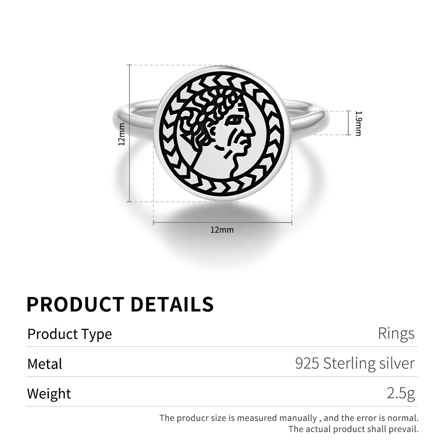 Julius Caesar Roman Empire Symbols Adjustable Open Ring