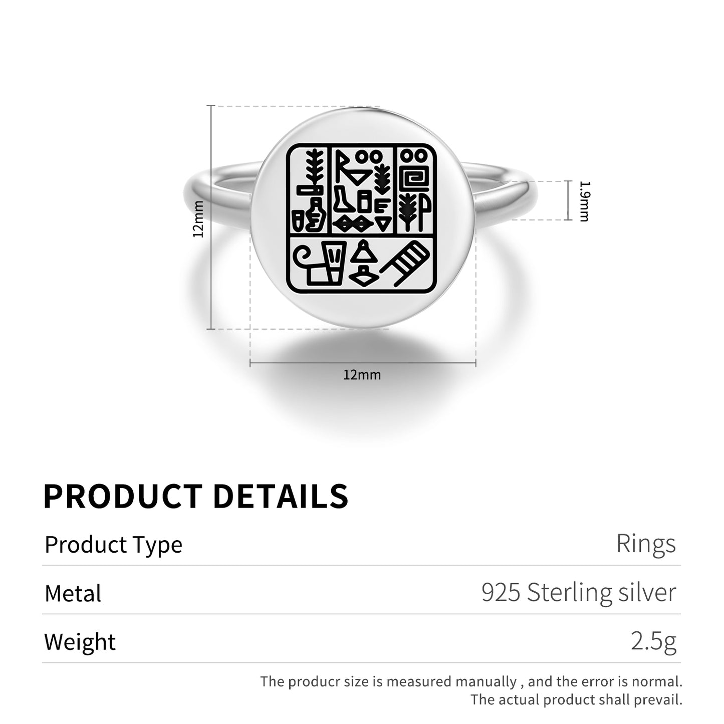 Cuneiform alphabet Sumerian Symbols Adjustable Open Ring